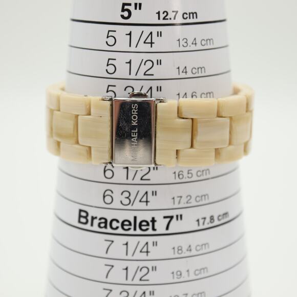 Michael Kors 42mm Chronograph Watch 6" Jet Set Horn Beige Acrylic w New Battery - Picture 4 of 13